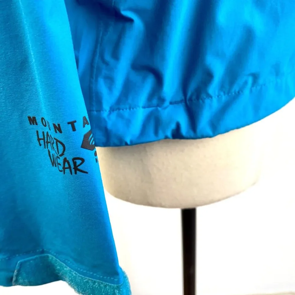 Mountain Hard Wear Rain Jacket Woman XS Aqua Blue Hood Zip Nylon Pockets Outdoor